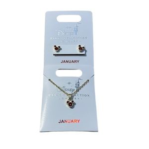Disney Parks Mickey January Garnet Earrings Necklace Set